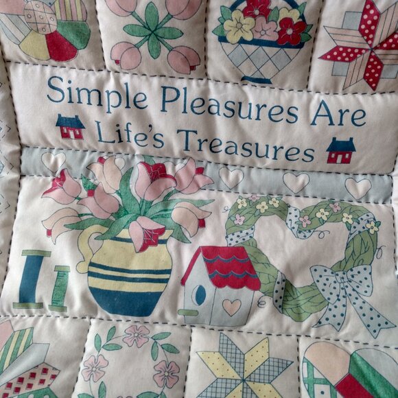 Vintage Puffy Quilted Wall Hanging "Simple Pleasures Are Life's Treasures" SMALL - Picture 12 of 12